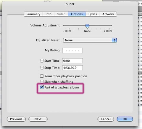 iTunes gapless playback